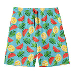 Tropical Watermelon And Pineapple Print Men's Swim Trunks