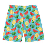 Tropical Watermelon And Pineapple Print Men's Swim Trunks
