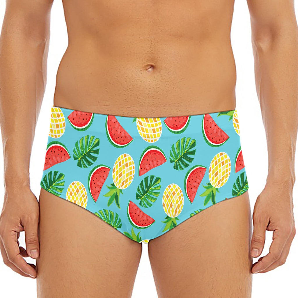 Tropical Watermelon And Pineapple Print Men's Triangle Swim Briefs