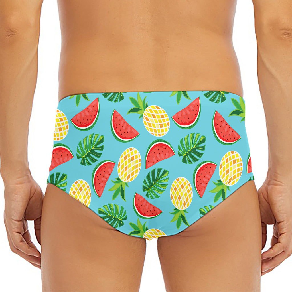 Tropical Watermelon And Pineapple Print Men's Triangle Swim Briefs