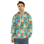 Tropical Watermelon And Pineapple Print Men's Velvet Pullover Hoodie