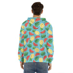 Tropical Watermelon And Pineapple Print Men's Velvet Pullover Hoodie