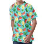 Tropical Watermelon And Pineapple Print Men's Velvet T-Shirt