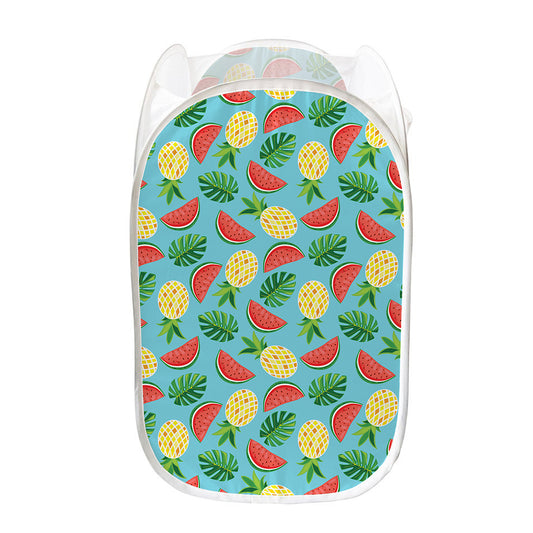 Tropical Watermelon And Pineapple Print Mesh Laundry Hamper
