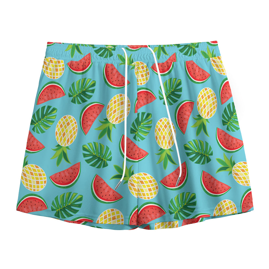 Tropical Watermelon And Pineapple Print Mesh Shorts