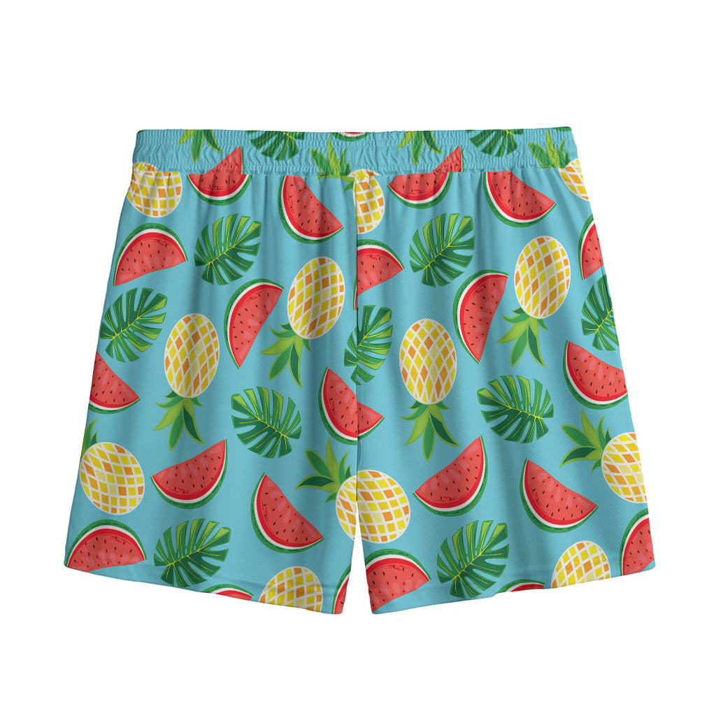 Tropical Watermelon And Pineapple Print Mesh Shorts