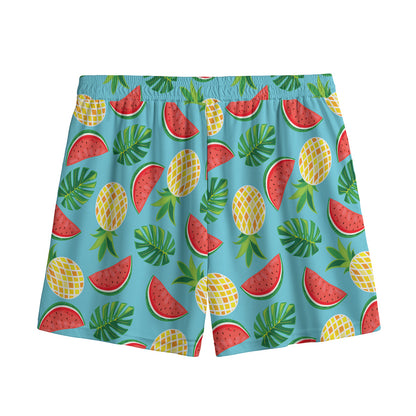 Tropical Watermelon And Pineapple Print Mesh Shorts