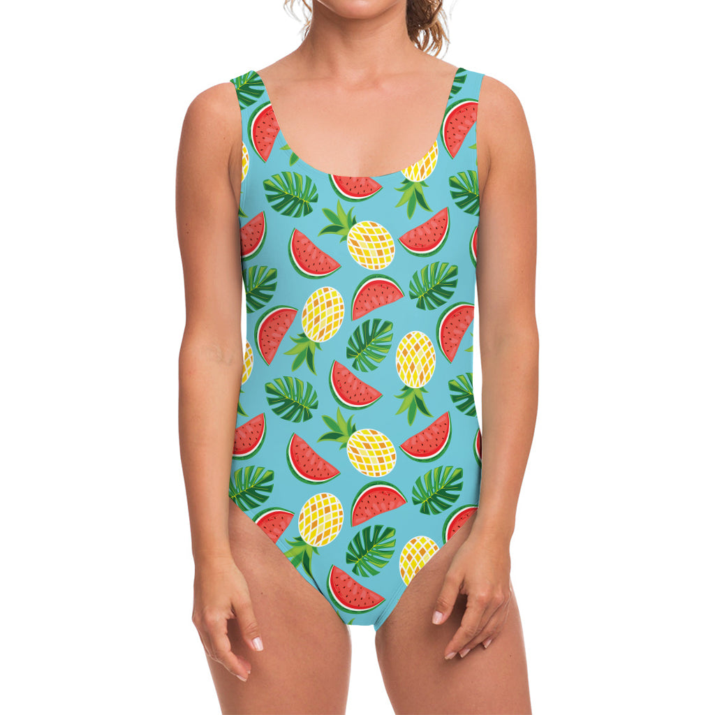 Tropical Watermelon And Pineapple Print One Piece Swimsuit