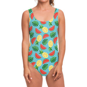 Tropical Watermelon And Pineapple Print One Piece Swimsuit