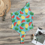 Tropical Watermelon And Pineapple Print One Shoulder Bodysuit