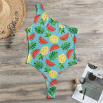 Tropical Watermelon And Pineapple Print One Shoulder Bodysuit