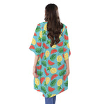 Tropical Watermelon And Pineapple Print Open Front Beach Cover Up