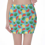 Tropical Watermelon And Pineapple Print Pencil Mini Skirt