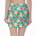 Tropical Watermelon And Pineapple Print Pencil Mini Skirt