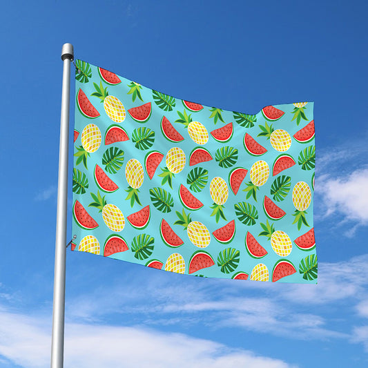 Tropical Watermelon And Pineapple Print Polyester Flag