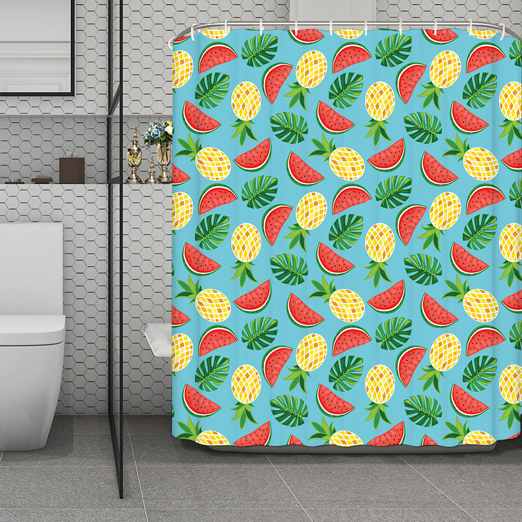 Tropical Watermelon And Pineapple Print Polyester Shower Curtain
