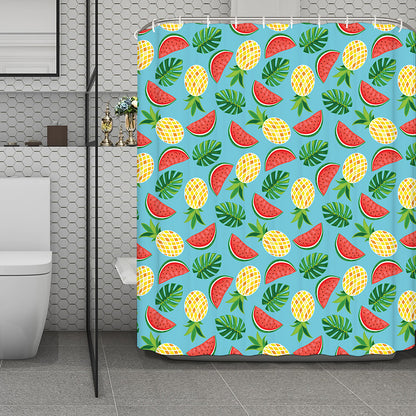 Tropical Watermelon And Pineapple Print Polyester Shower Curtain