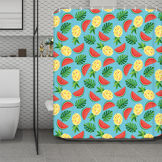 Tropical Watermelon And Pineapple Print Polyester Shower Curtain