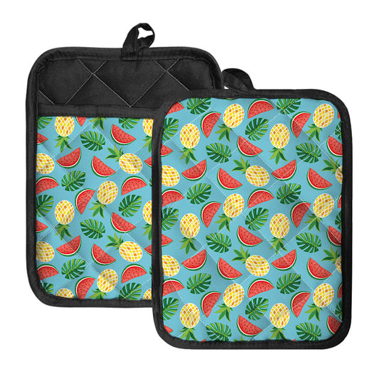 Tropical Watermelon And Pineapple Print Pot Holders With Pocket