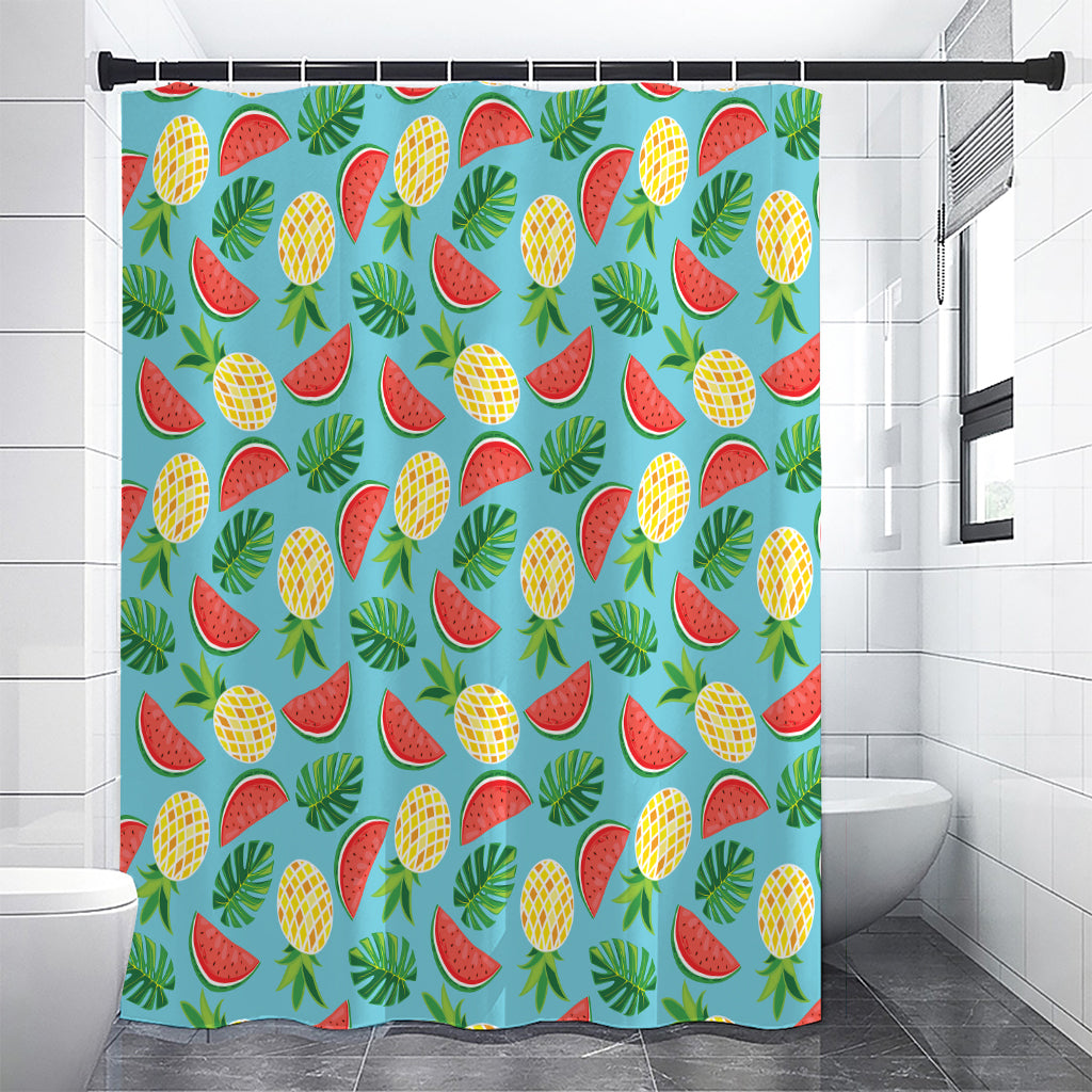 Tropical Watermelon And Pineapple Print Premium Shower Curtain
