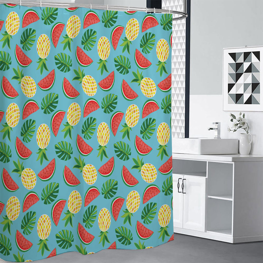 Tropical Watermelon And Pineapple Print Premium Shower Curtain