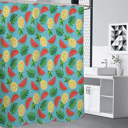 Tropical Watermelon And Pineapple Print Premium Shower Curtain