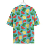 Tropical Watermelon And Pineapple Print Rayon Hawaiian Shirt