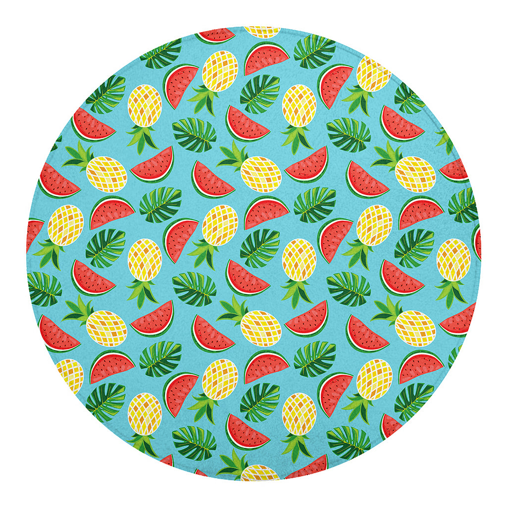 Tropical Watermelon And Pineapple Print Round Blanket