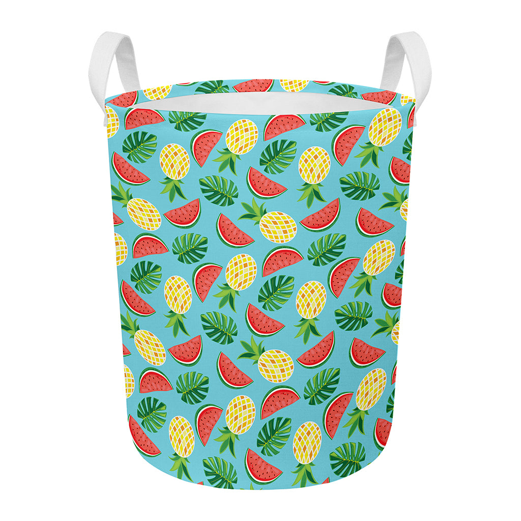 Tropical Watermelon And Pineapple Print Round Laundry Basket