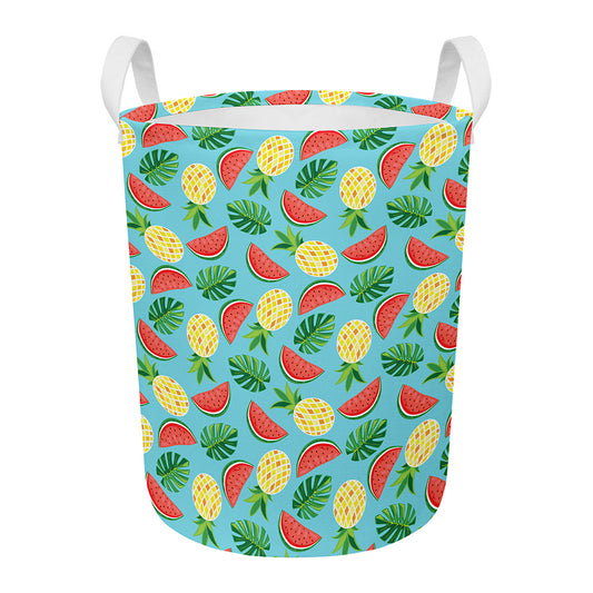 Tropical Watermelon And Pineapple Print Round Laundry Basket