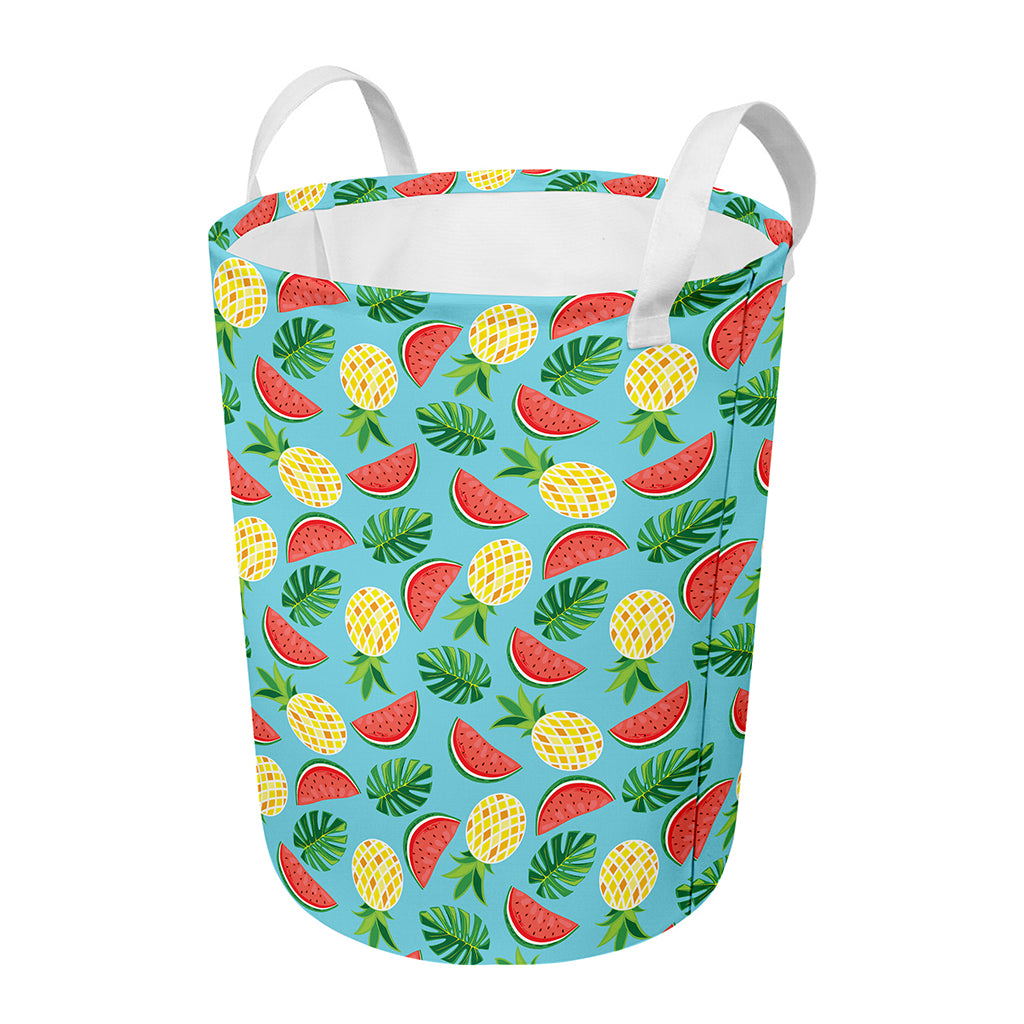 Tropical Watermelon And Pineapple Print Round Laundry Basket