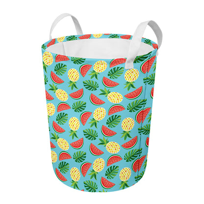 Tropical Watermelon And Pineapple Print Round Laundry Basket