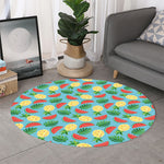Tropical Watermelon And Pineapple Print Round Rug