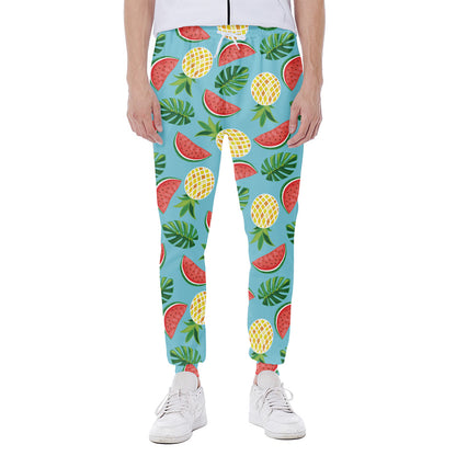 Tropical Watermelon And Pineapple Print Scuba Joggers