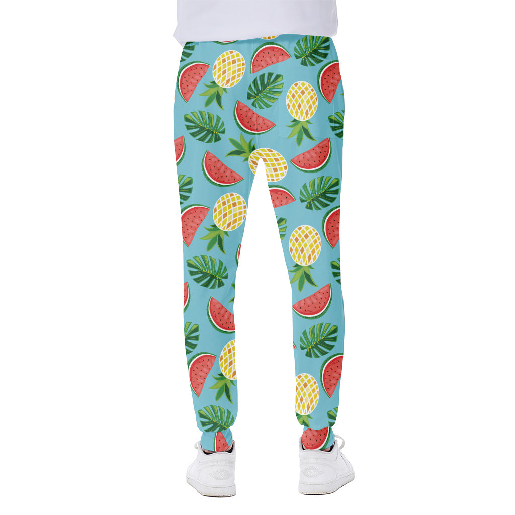 Tropical Watermelon And Pineapple Print Scuba Joggers