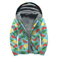 Tropical Watermelon And Pineapple Print Sherpa Lined Zip Up Hoodie