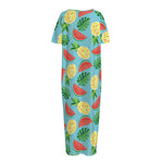 Tropical Watermelon And Pineapple Print Short Sleeve Long Nightdress