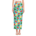 Tropical Watermelon And Pineapple Print Side Slit Maxi Skirt