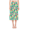 Tropical Watermelon And Pineapple Print Side Slit Midi Skirt