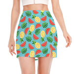 Tropical Watermelon And Pineapple Print Side Slit Mini Skirt