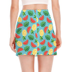 Tropical Watermelon And Pineapple Print Side Slit Mini Skirt