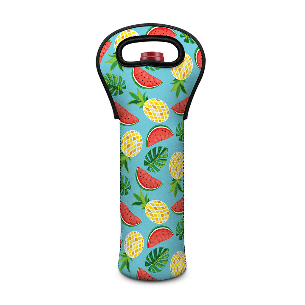 Tropical Watermelon And Pineapple Print Single Neoprene Wine Tote