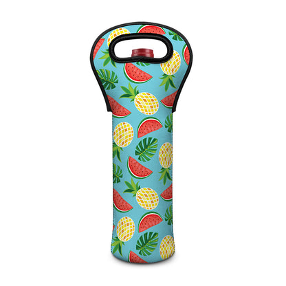 Tropical Watermelon And Pineapple Print Single Neoprene Wine Tote
