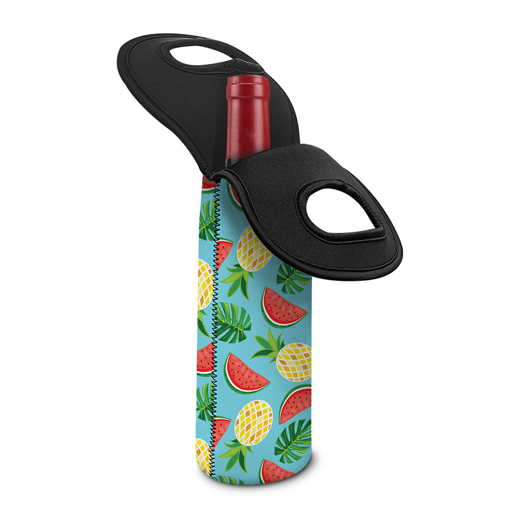 Tropical Watermelon And Pineapple Print Single Neoprene Wine Tote