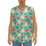 Tropical Watermelon And Pineapple Print Sleeveless Baseball Jersey