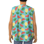 Tropical Watermelon And Pineapple Print Sleeveless Baseball Jersey