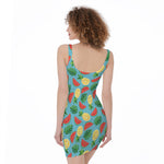 Tropical Watermelon And Pineapple Print Sleeveless Bodycon Dress