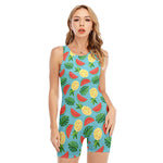 Tropical Watermelon And Pineapple Print Sleeveless One Piece Swimsuit