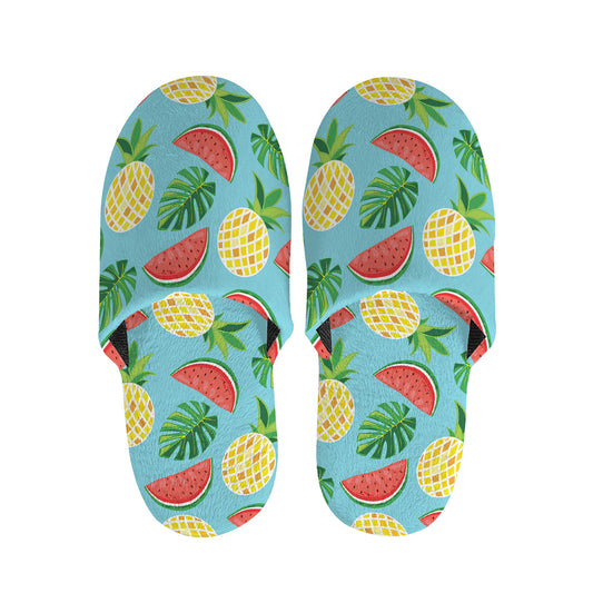 Tropical Watermelon And Pineapple Print Slippers
