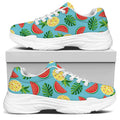 Tropical Watermelon And Pineapple Print White Chunky Shoes